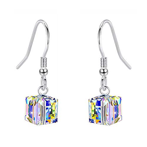 Swarovski Crystal Cube Drop Dangle Earrings for Women Fashion 14K Gold Plated Hypoallergenic Jewelry Aurora Borealis Swarovski Crystal Cube Drop Dangle Earrings for Women Fashion 14K Gold Plated Hypoallergenic Jewelry Aurora Borealis
