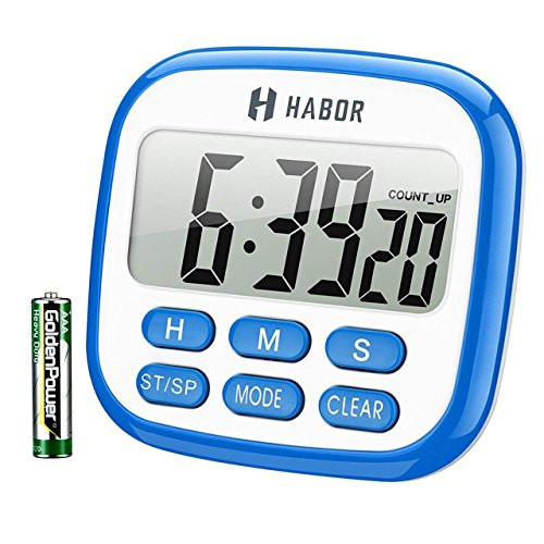 Habor Digital Kitchen Timer, Cooking Timer, Large Display, Strong Magnet Back, Loud Alarm, Memory Function, 12-Hour Display Clock, Count-Up & Count Down for Cooking Baking Sports Games Office