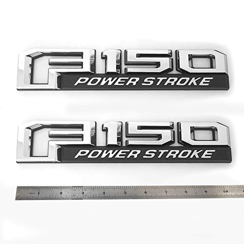 2x OEM F150 Powerstroke Emblems Side Fender Power Stroke Badges 3D Logo Nameplate Replacement for F-150 Chrome Genuine Parts