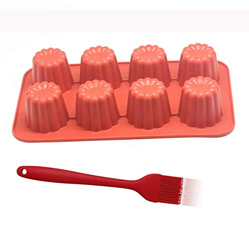 8 Cavity Round Cylinder Silicone Mould 8 Hole Non-Stick Canele Mould Baking Tin Canneles Cake Pan DIY Soap Mold Cupcake Silicone Mold Baking Tray Bakeware wSilicone Brush
