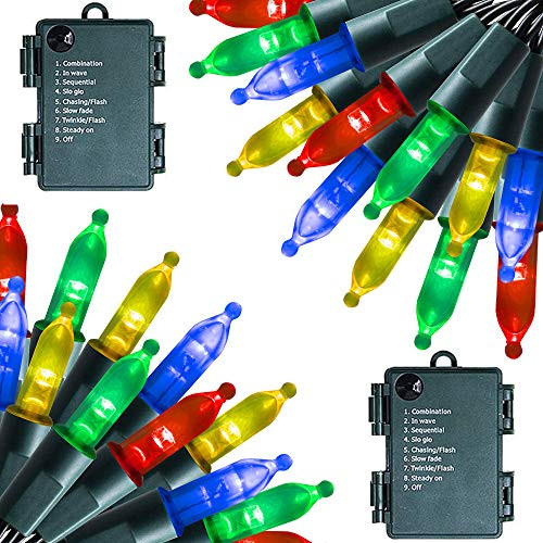 FUNPENY 2 Pack 50 LED Outdoor Christmas Lights 16 FT Mini String Light with 8 Modes Waterproof Tree Lights for Indoor Outdoor Patio Garden Party Wedding Christmas Decoration Multi-Color