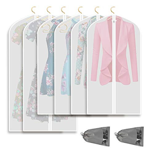 Refrze Moth Proof Garment BagsGarment Cover6 Pack Clear Garment BagsHanging Garment Bag Dress Garment Bags for Storage or for TravelBreathable Dust and Waterproof Garment Covers Clear