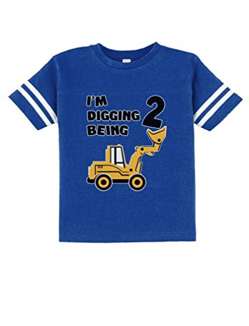 2nd Birthday Shirt Bulldozer Construction Party Cute Toddler Jersey T-Shirt 2T Blue