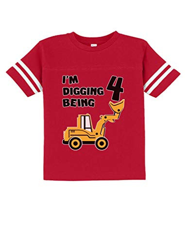 4th Birthday - Bulldozer Construction Party Cute Toddler Jersey T-Shirt 4T Red