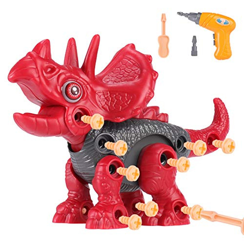 TOPCHANCES Take Apart Dinosaur Toys for Boys Kids DIY Splicing Dinosaur Toys Set with Electric Drill Kids Stem Building Toy DIY Building Educational Gifts Toys for Boys Ages 3 RS009-3Red