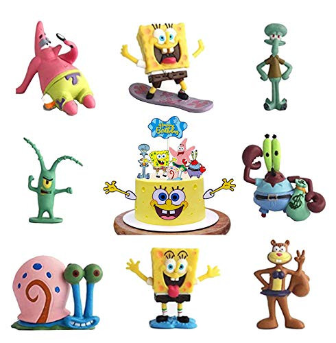 Fuovt 16 Pcs Spongebob Squarepants Cake Toppers Happy Birthday Cake Topper for Spongebob Party Supplies