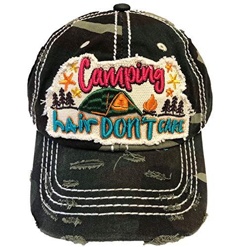 Camping Hair Dont Care Womens Cotton Vintage Baseball Hat Camo Camping Hair Dont Care Womens Cotton Vintage Baseball Hat Camo