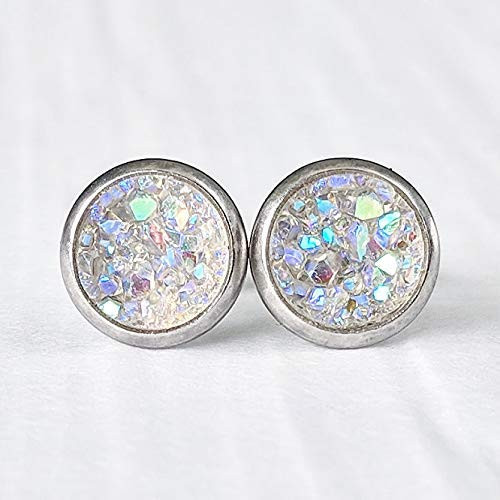 Mini Opal Druzy on Stainless Steel - Stud Earrings - Hypoallergenic
