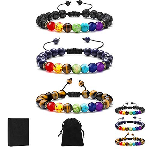 Lava Rock Chakra Bracelets - 8mm Lava Rock Stones Beads Bracelets Men Stress Relief Lapis Lazuli Tiger Eye Beads Aromatherapy Essential Oil Diffuser Bracelets Chakras Anxiety Bracelet for Women