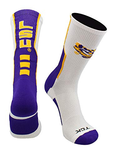 TCK LSU Perimeter Crew Socks WhitePurpleGold Large