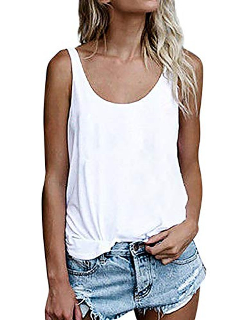 OMSJ Women Shirts Sleeveless Summer Tunic Loose Fit Tank Tops L Solid White OMSJ Women Shirts Sleeveless Summer Tunic Loose Fit Tank Tops L Solid White
