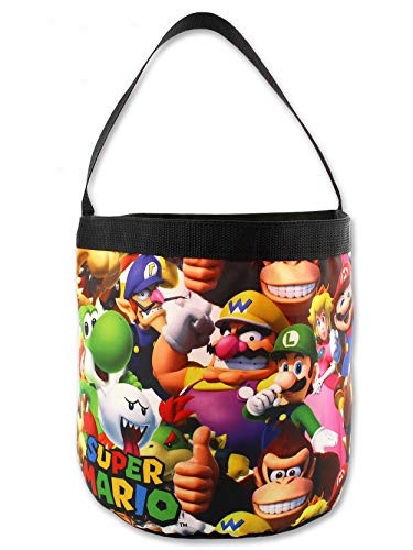 Super Mario Brothers Collapsible Nylon Gift Basket Bucket Toy Storage Tote Bag One Size BlackMulti