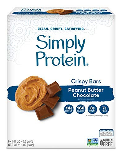 SimplyProtein Crispy Bars_ Clean and Light Crispy Bars with Plant Based Protein Peanut Butter Chocolate 8 Pack_