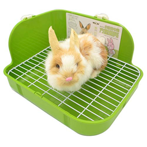SunshineBio Rabbit Litter Box Toilet for Small Animal Bunny Rabbits Guinea Pig Galesaur Ferrets Corner Litter Pan Potty Trainer with Stainless Steel Panel Small Pets Cage Toilet Bedding Box Green