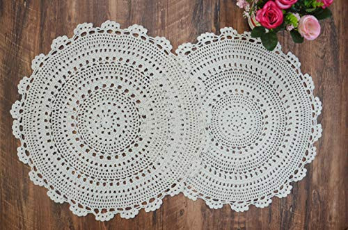 TOSEEY 45cm Doilies Crochet Round Lace Doily Handmade Placemats 100 Cotton Crocheted Coasters Pack of 2 Beige