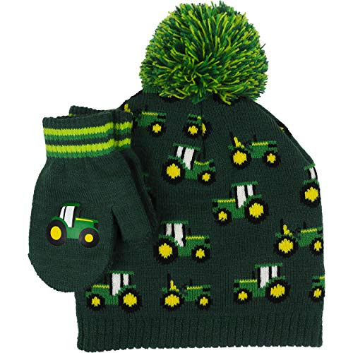John Deere Boys Winter Cap with Mittens Green Toddler