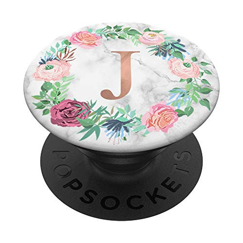 Floral Letter J Monogram Initial J Flower Pattern Pink Gray PopSockets PopGrip Swappable Grip for Phones   Tablets