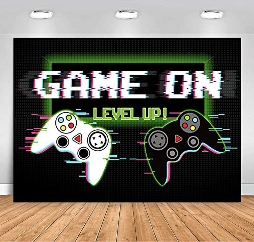Sensfun Video Game Backdrop Supplies Level Up Boys Gaming Birthday Decorations Background 7x5ft Game On Backdrops Banner for Gamer Party Photo Booth Props