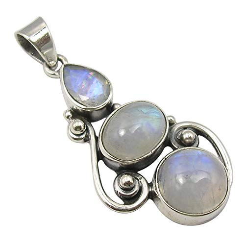 SilverStarJewel Natural Rainbow Moonstone tcw 8_0 Pendant 1_6 925 Solid Silver SilverStarJewel Natural Rainbow Moonstone tcw 8_0 Pendant 1_6 925 Solid Silver