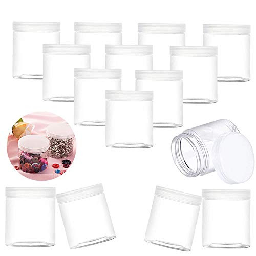 15 PCS 6 oz Clear Plastic Round Storage JarsClear Plastic JarsWide-Mouth Plastic Containers Jars with Lids for Dry FoodPeanut ButterJam and Honey Storage