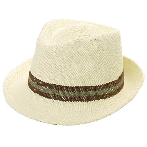 Womens Straw Cuban Fedora Brim Panama Beach Crushable Packable Havana Summer Sun Hat Lady Party Beige