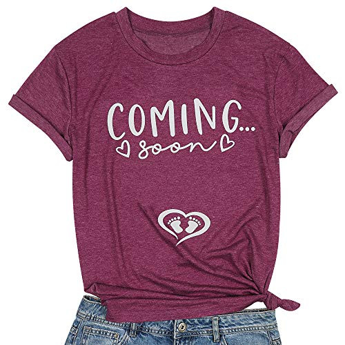 T Twenties Mom Maternity Shirt Women Announcement T-Shirt Funny Short Sleeve Top Tee Coming Soon Mom to Be Shirt Red