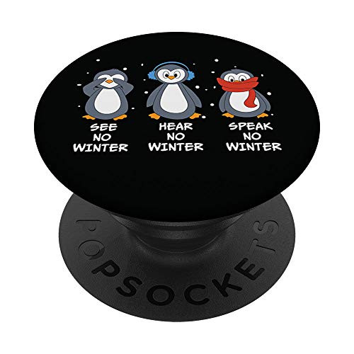 Funny Christmas Penguins See Hear Speak No Winter PopSockets PopGrip Swappable Grip for Phones   Tablets