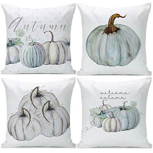 Guhoo Autumn Decorations Pumpkin Pillow Covers Set of 4 Fall Decor Cotton Linen Throw Pillow Covers Cushion Cover 18 X 18