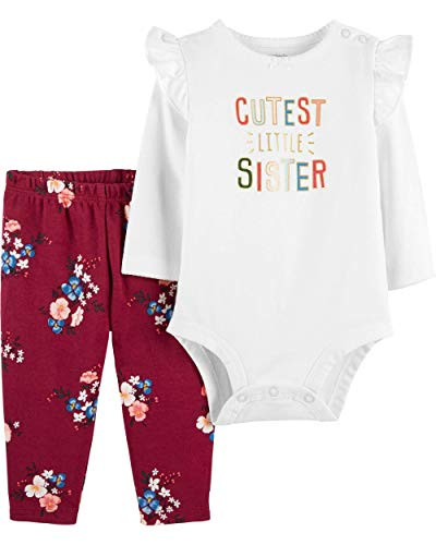Carters Baby Girls 2 Piece Bodysuit and Pants Set FloralCutest Sister 24 Months