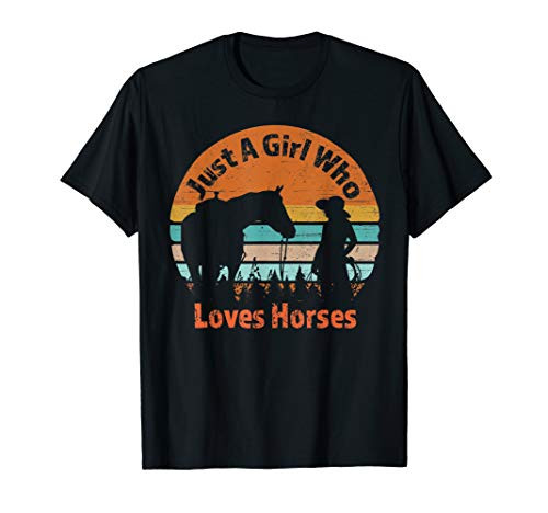 Just A Girl Who Loves Her Horse Retro Sunset Silhouette Gift T-Shirt Just A Girl Who Loves Her Horse Retro Sunset Silhouette Gift T-Shirt