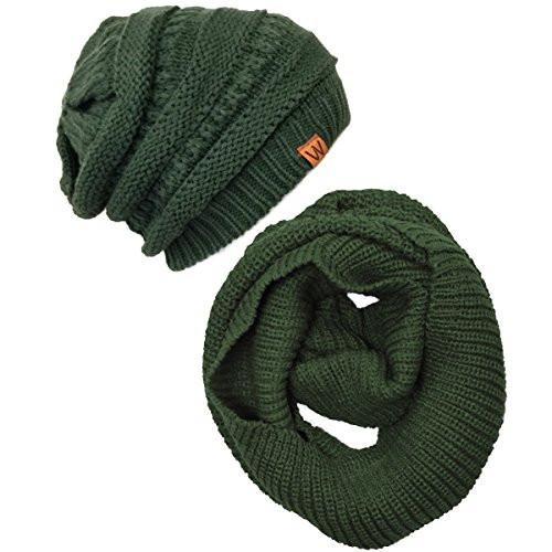 Wrapables Winter Warm Knitted Infinity Scarf and Beanie Hat Set Hunter Green