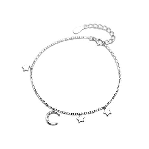 SLUYNZ Star Moon Bracelet for Women Sterling Silver Adjustable Thin Link Bracelet with Star Moon Charms Bracelet