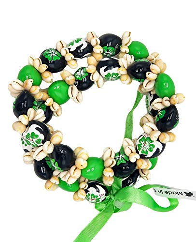 Hawaiian Leis Kukui Nut Beads Necklaces with Cowrie Shell for Men and Women 28 Adjustable Assorted Color Lei Yellow Green