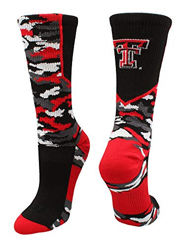 Texas Tech Red Raiders Woodland Camo Crew Socks BlackScarlet Medium
