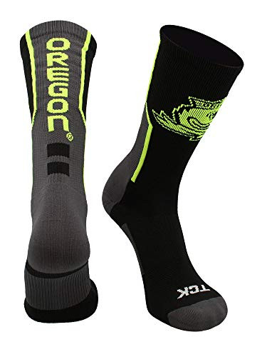 TCK NCAA Oregon Ducks Perimeter Crew Socks Duck - BlackNeon Yellow X-Large