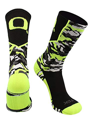 TCK Oregon Ducks Camo Crew Socks BlackNeon Yellow Large