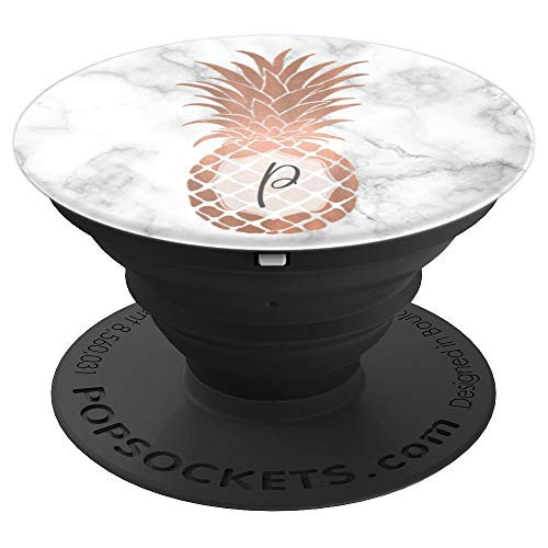Pineapple Marble Monogram PopSocket Rose Gold With Initial P PopSockets Grip and Stand for Phones and Tablets