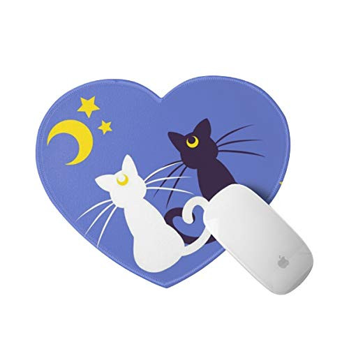 Mini Mouse Pad with Stitched Edge Heart Shape Mouse Mat Sailor Moon Moon Kitties Non-Slip Rubber Base Mousepad for Laptop Computer   Pc Office Home 8x9_4 in