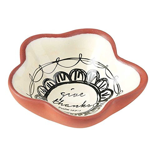 Give Thanks Psalm 107:1 Wreath Milk White 3 x 3 Terra Cotta Flower Shaped Bowl Tray