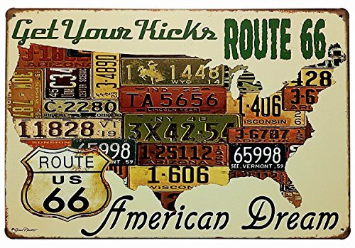 ERLOOD Route Us Road 66 License - Retro Vintage Tin Sign 12 x 8 ERLOOD Route Us Road 66 License - Retro Vintage Tin Sign 12 x 8