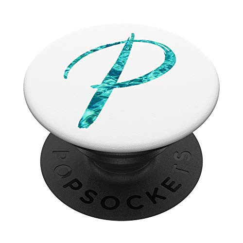 Ocean Waves Letter P Teal White Navy Blue Initial Monogram P PopSockets PopGrip Swappable Grip for Phones   Tablets