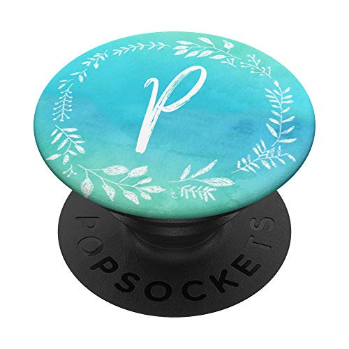 Letter P Mint Blue Teal Bluish Watercolor Initial Monogram P PopSockets Grip and Stand for Phones and Tablets