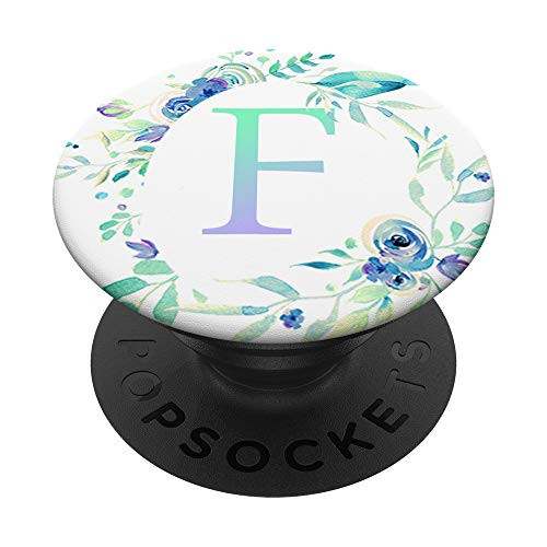 Letter F Blue Green Teal Purple Ombre Initial Monogram F PopSockets Grip and Stand for Phones and Tablets