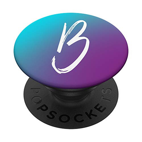 Teal Blue Ombre Purple Letter B Gradient Monogram Initial B PopSockets Grip and Stand for Phones and Tablets