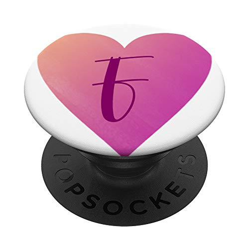 Heart F Letter Purple Pastel Pink Ombre Initial ~ F Monogram PopSockets Grip and Stand for Phones and Tablets