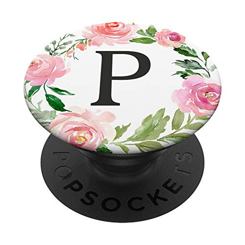 Vintage Rose Monogram P Floral Pink Pattern Initial Letter P PopSockets Grip and Stand for Phones and Tablets
