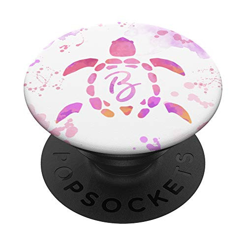 Sea Turtle Pink Watercolor Monogram B Initial With Letter B PopSockets Grip and Stand for Phones and Tablets