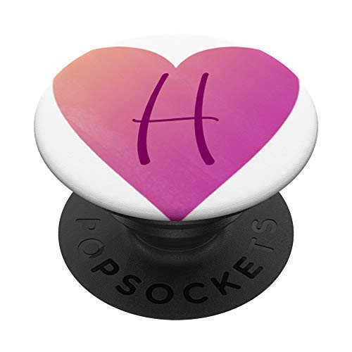 Heart H Letter Purple Pastel Pink Ombre Initial ~ H Monogram PopSockets Grip and Stand for Phones and Tablets