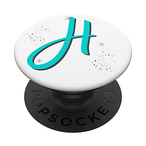 Initial H Personalized Monogram Letter Women Teal And White PopSockets Grip and Stand for Phones and Tablets