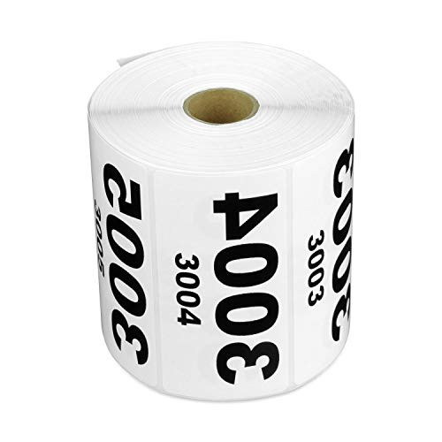 1000 Labels - Reverse Number Stickers 3001-4000 Consecutive Numbers Labels for Inventory 4 x 2 inch  1 RollWhite
